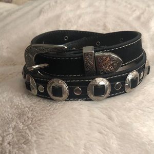 Comeco leather belt, black and silver